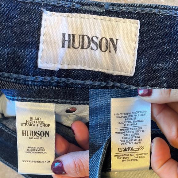 HUDSON Jeans Blair High Rise Straight Leg Blue Crop Sustainable Denim 29-30 EUC - Picture 5 of 14